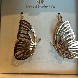 House of Harlow 1960 Gold tone crystal butterfly earrings new in box